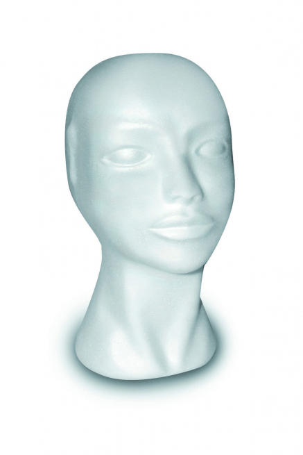Espositore testa di donna in polistirolo, altezza 29 cm