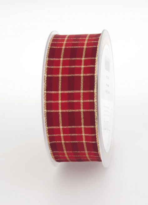 Rotolo nastro tessuto scozzese rosso oro bordeaux, altezza 40 mm, lunghezza 20 mt
