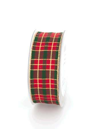 Rotolo nastro tessuto scozzese rosso oro verde, altezza 40 mm, lunghezza 20 mt