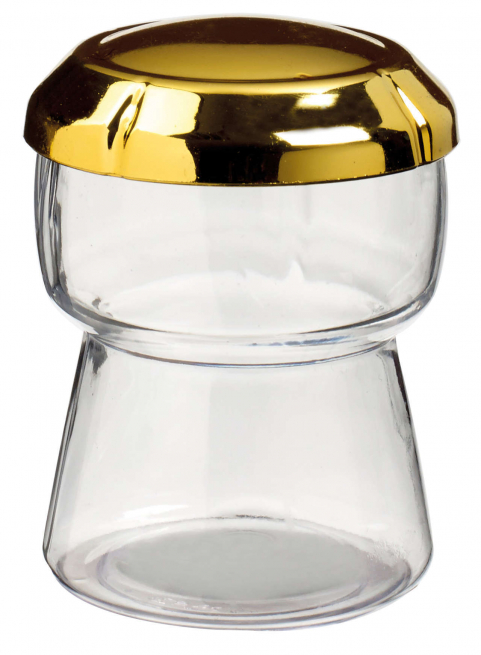 Contenitore fingerfood "Tappo di champagne" in plastica trasparente con tappo oro