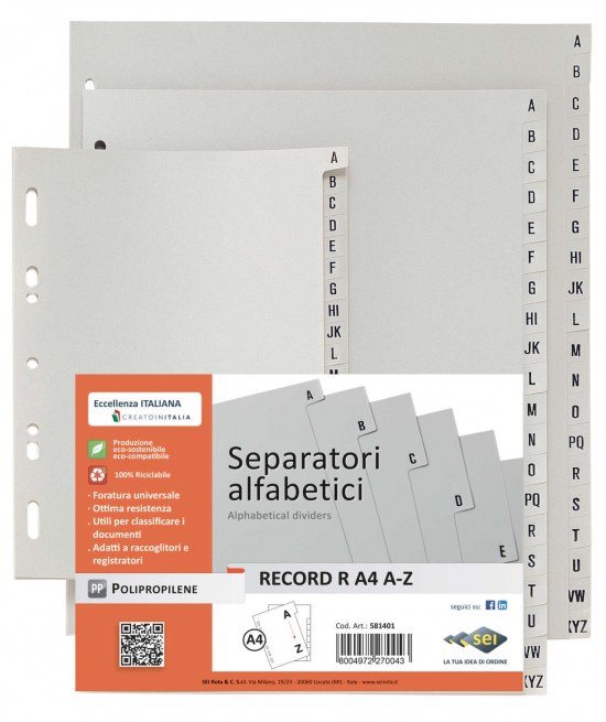 Separatore alfabetico A-Z con foratura universale, formato A4