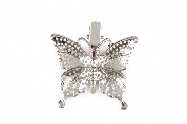 Farfalla in metallo argento con clip, 5x5 cm, confezione da 4 pezzi