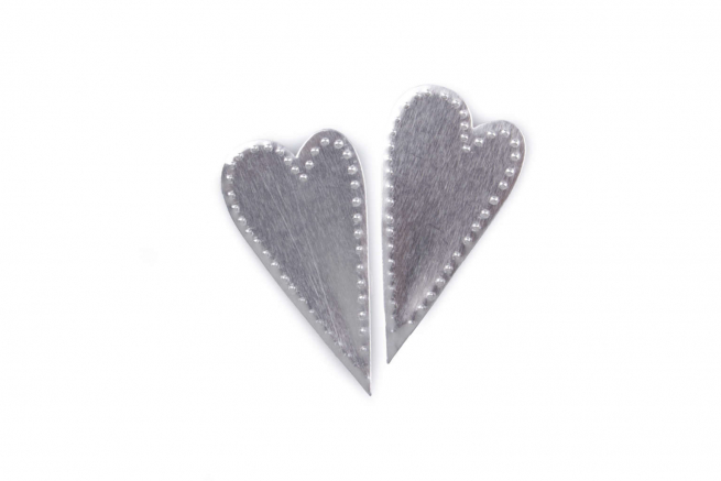 Cuore in metallo argento con adesivo, 3x3 cm, confezione da 8 pezzi
