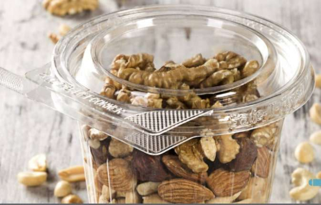 Contenitore barattolo trasparente in R-PET, base rotonda con coperchio "Safe-t-fresh"