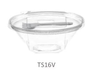 Contenitore ovale trasparente in R-PET, con forchetta legno sul coperchio "Safe-t-fresh"