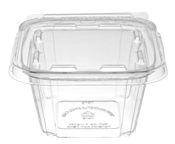 Contenitore barattolo trasparente in R-PET, base quadrata con coperchio "Safe-t-fresh"