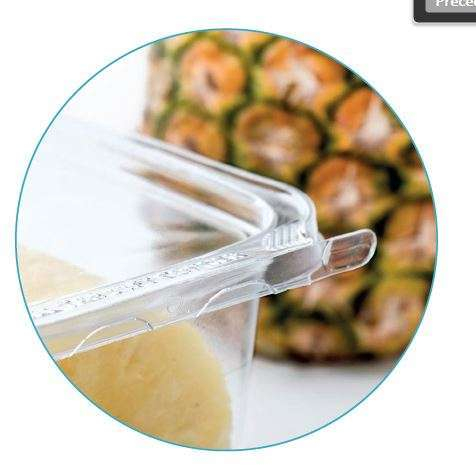 Contenitore barattolo trasparente in R-PET, base quadrata con coperchio "Safe-t-fresh"