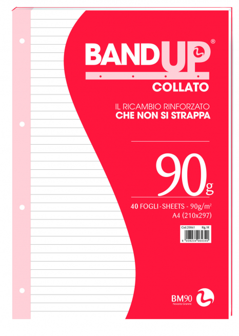 Ricambio rinforzato Bandup, formato A4 con foratura universale, 40 fogli