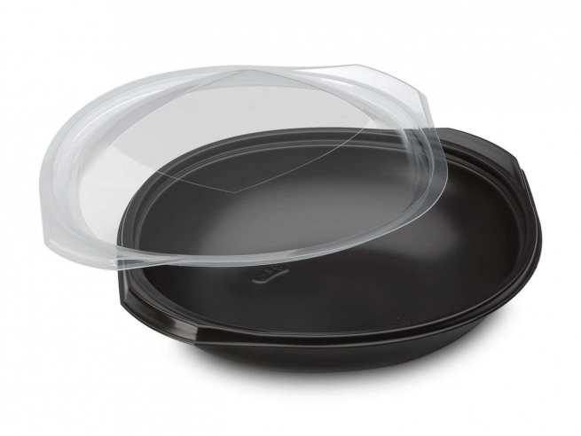 Vaschetta ovale nera design PP con coperchio, confezione da 25 pezzi