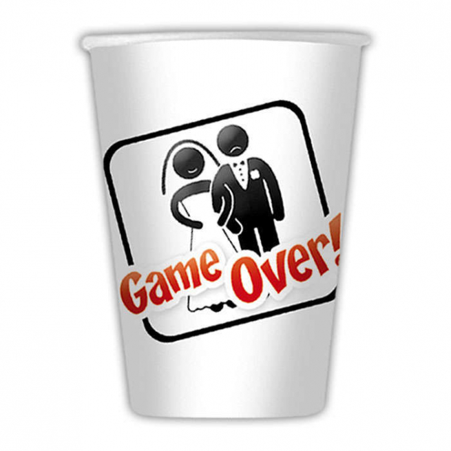 Bicchiere in cartoncino "Game Over", confezione da 8 pezzi