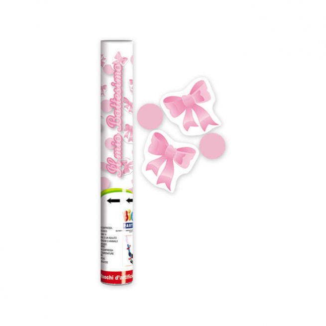 Cannone sparacoriandoli fiocchi rosa, altezza 30 cm