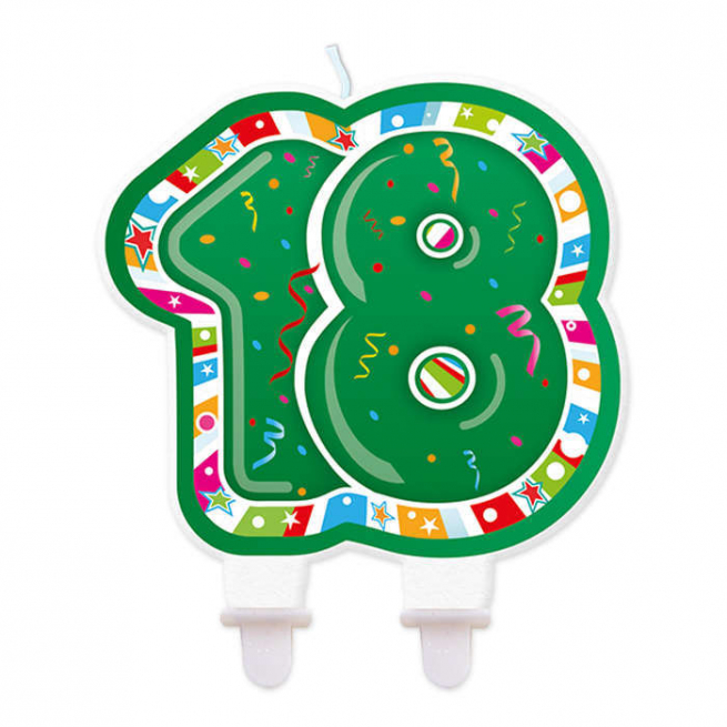 Candelina sagomata numero "18", altezza 9 cm