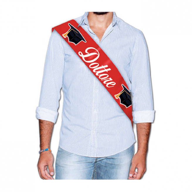 Fascia premio metallizzata scritta "Dottore", lunghezza 168 cm