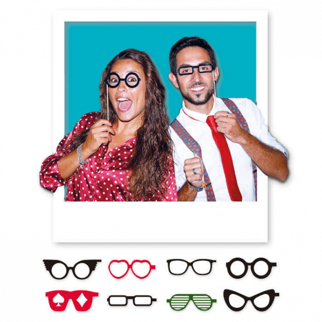 Photo booth "Occhiali", confezione da 8 pezzi assortiti