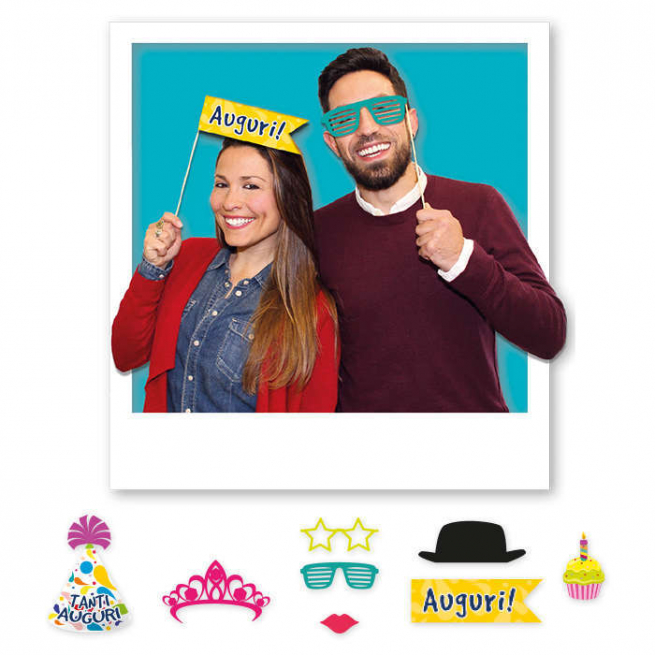 Photo booth "Compleanno", confezione da 8 pezzi assortiti