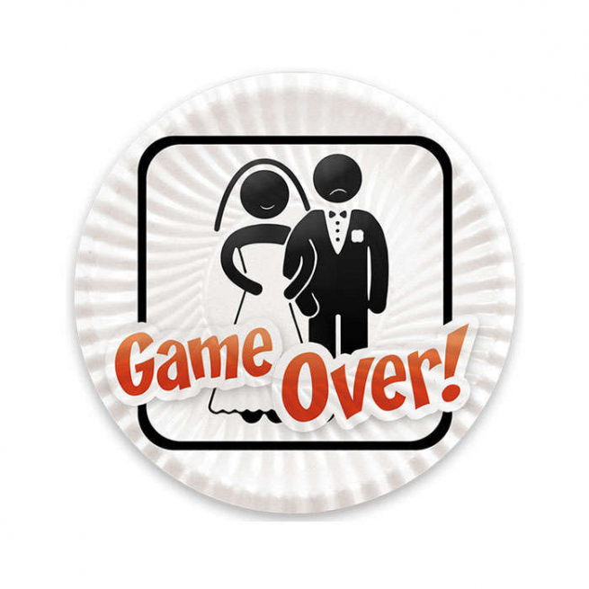 Piatto in cartoncino fantasia "Game over", diametro 18 cm, confezione da 8 pezzi