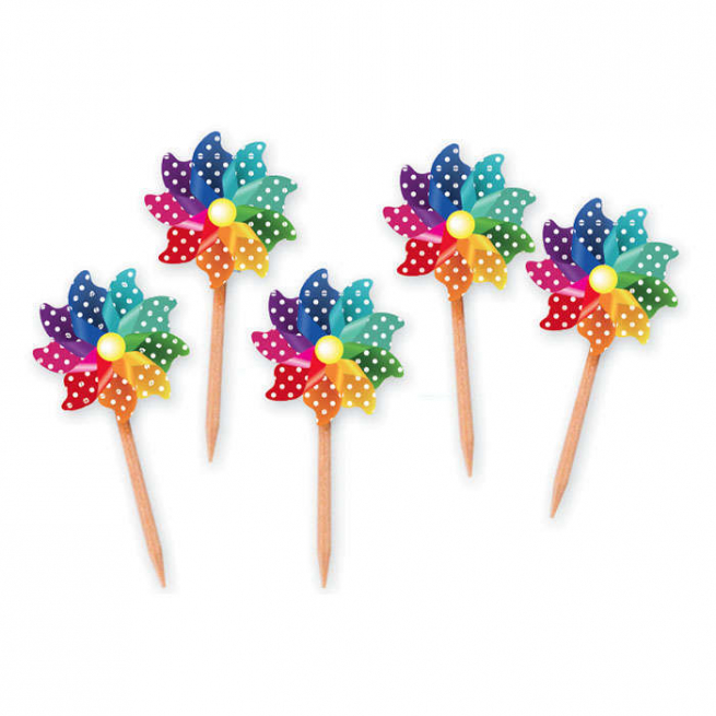 Decorazione per torte "Girandole" multicolor, altezza 7 cm, confezione da 25 pezzi