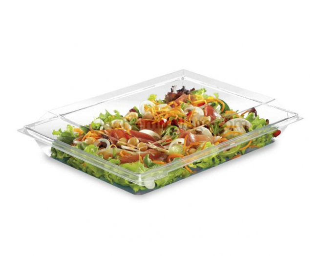 Vaschetta con coperchio rettangolare PET trasparente 14x19 h.5 cm 550cc, confezione da 75 pezzi
