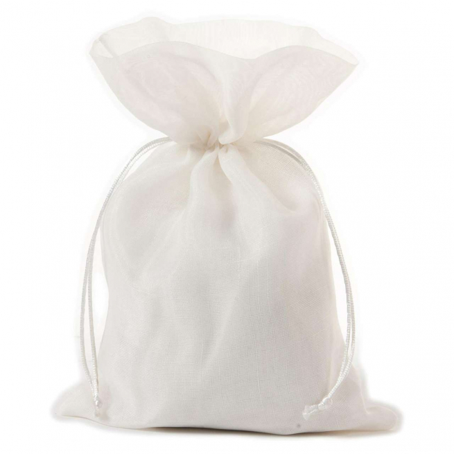 Sacchetto organza e cotone "Delice" crema con tirante, 9x12cm confezione da 10 pezzi