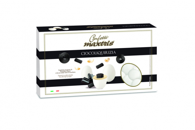 Confetti bianchi "Maxtris" ciocoliquirizia, confezione da 1 kg