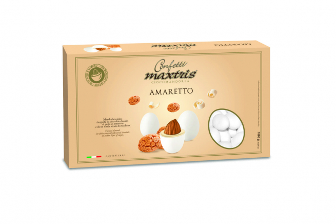 Confetti bianchi "Maxtris" amaretto, confezione da 1 kg