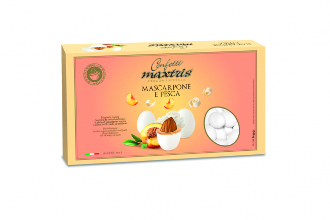 Confetti bianchi "Maxtris" mascarpone e pesca, confezione da 1 kg