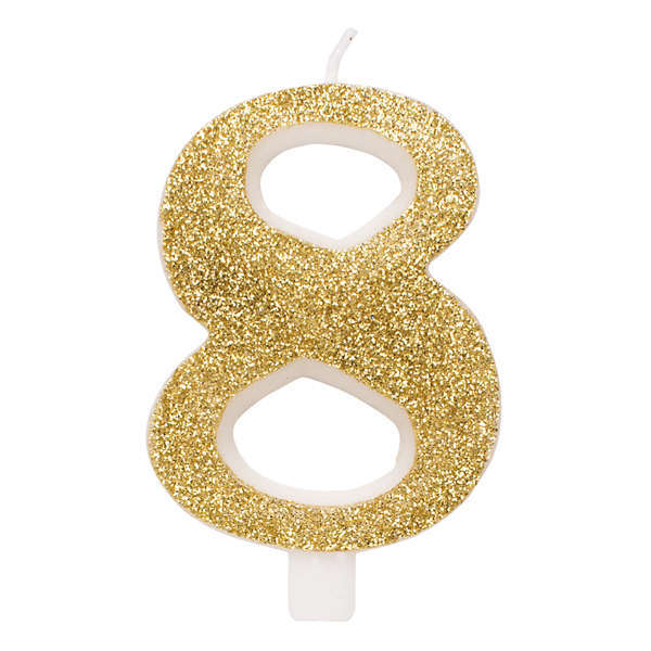 Candela bio numero oro glitter con supporto, altezza 9.5cm