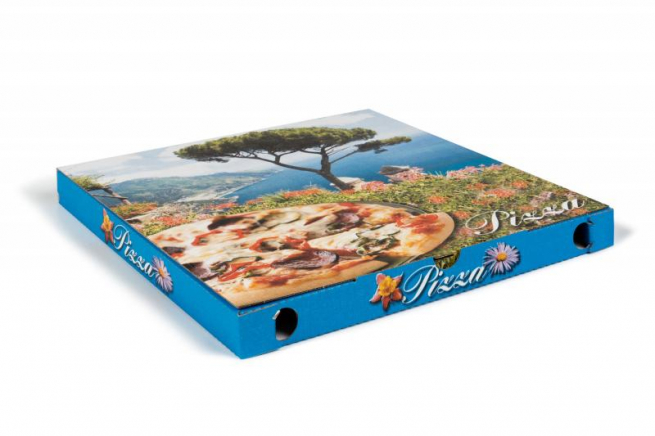 Scatola pizza fantasia generica formato 32.5x32.5, altezza 3cm, cartone da 100 pezzi