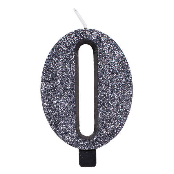 Candela bio numero nero glitter con supporto, altezza 9.5cm