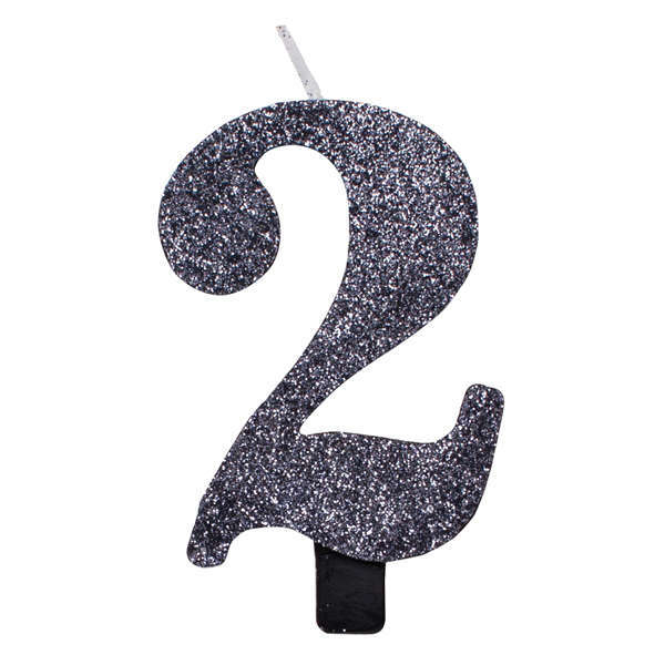 Candela bio numero nero glitter con supporto, altezza 9.5cm