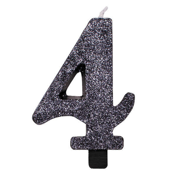 Candela bio numero nero glitter con supporto, altezza 9.5cm