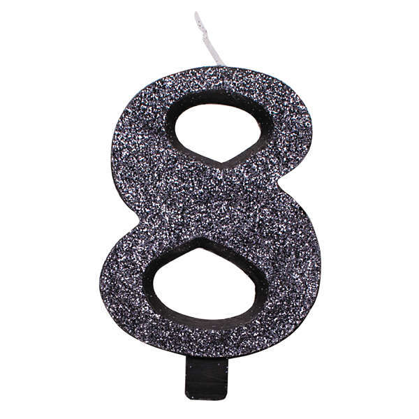 Candela bio numero nero glitter con supporto, altezza 9.5cm
