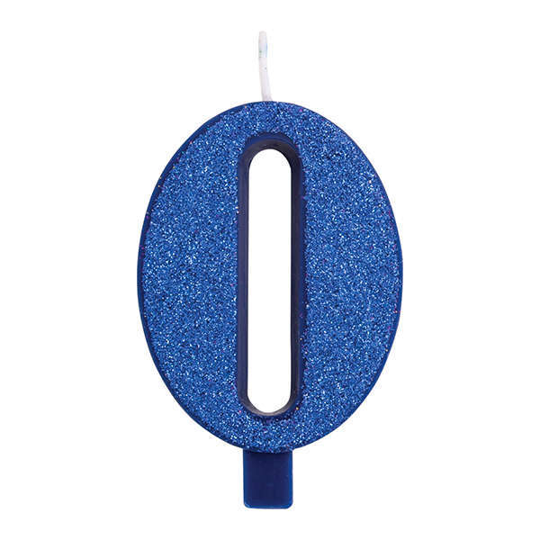 Candela numero blu glitter con supporto, altezza 9.5cm