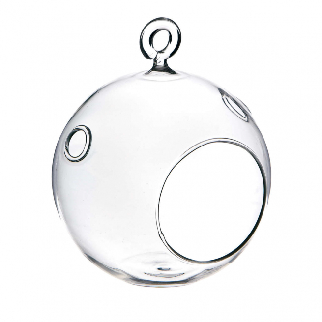 Sfera in vetro con fori, diametro 10 cm e altezza 7.5 cm