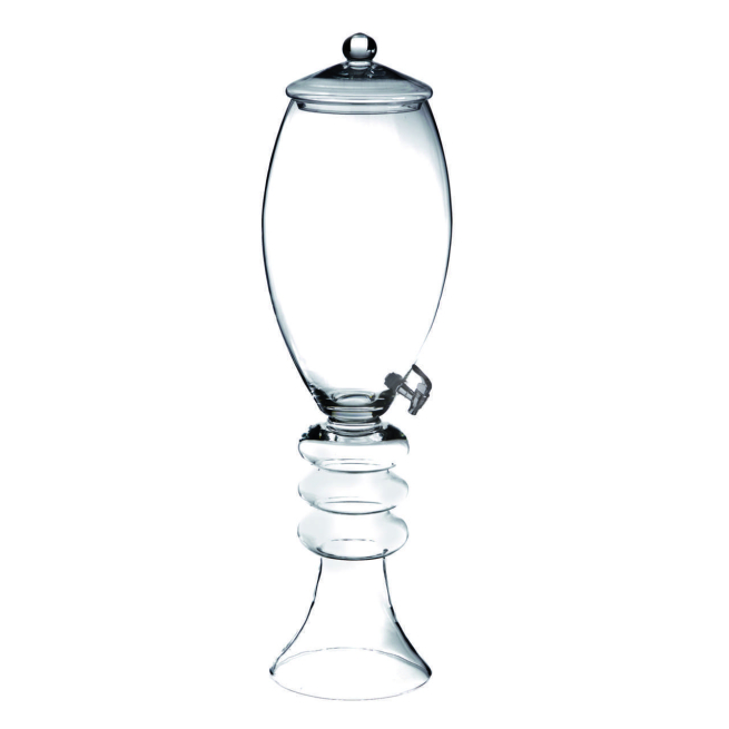 Vaso in vetro con spillatore da 4.5 litri con coperchio, diametro 26 cm, altezza 39 cm