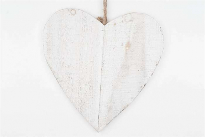 Cuore in legno bianco diametro 25 cm, confezione da 5 pezzi