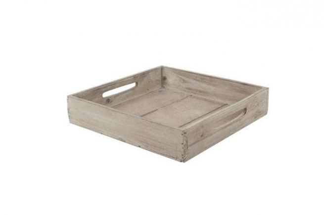 Vassoio in legno naturale quadrato formato 26x26 cm, altezza 5 cm