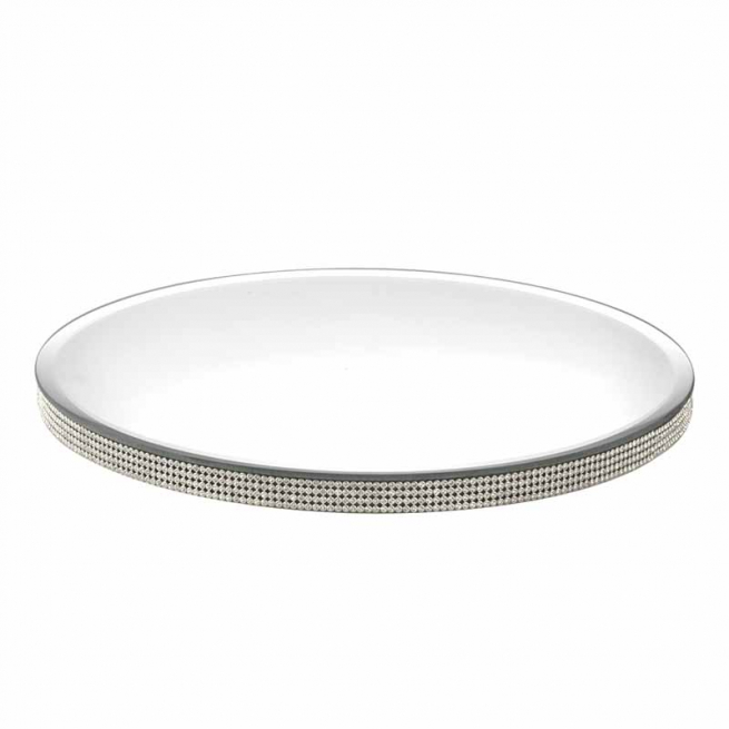 Base in polistirolo con specchio e bordo con strass, diametro 15 cm, altezza 2 cm
