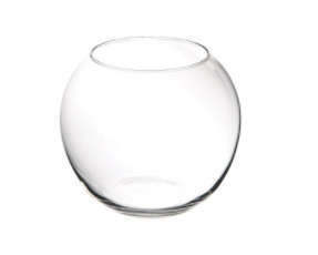 Vaso a sfera in vetro, diametro 20 cm e altezza 15 cm