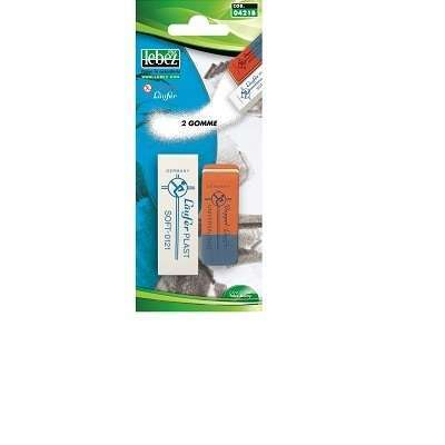 Gomme da cancellare assortite: 1 rossa/blu per matite ed inchiostri ed 1 bianca  per matite e pastelli