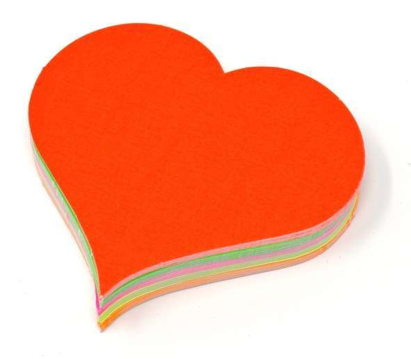 Segnaprezzo in cartoncino, forma cuore, 85x80 mm, colori assortiti fluo, confezione da 50 pezzi