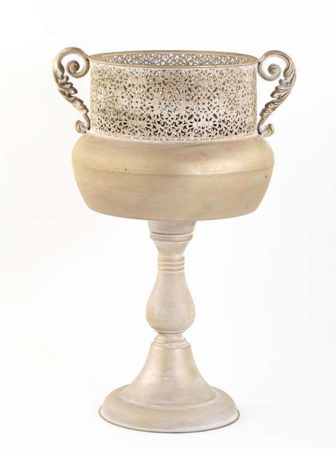 Porta vaso in metallo oro con piede, altezza 62 cm