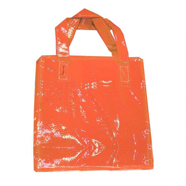 Borsa modello woodstock, plastificata lucida con manici