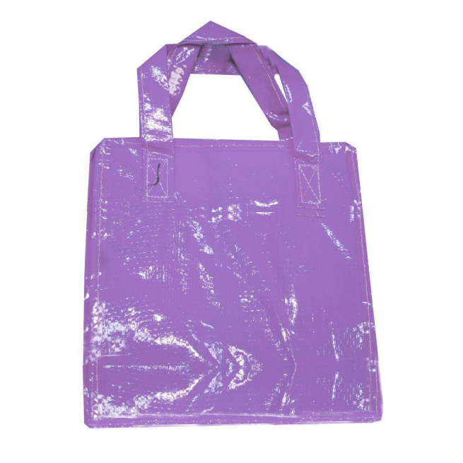 Borsa modello woodstock, plastificata lucida con manici