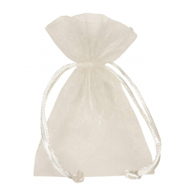 Sacchetto in organza crema con tirante, confezione da 10 pezzi