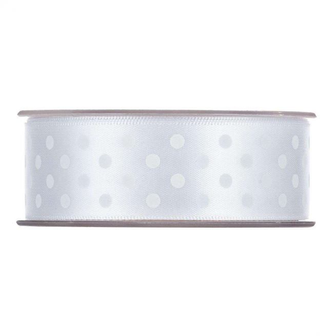 Rotolo nastro raso bianco con fantasia pois bianchi