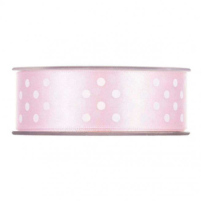 Rotolo nastro raso rosa con fantasia pois bianchi
