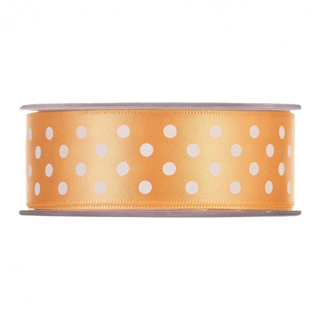 Rotolo nastro raso arancio con fantasia pois bianchi
