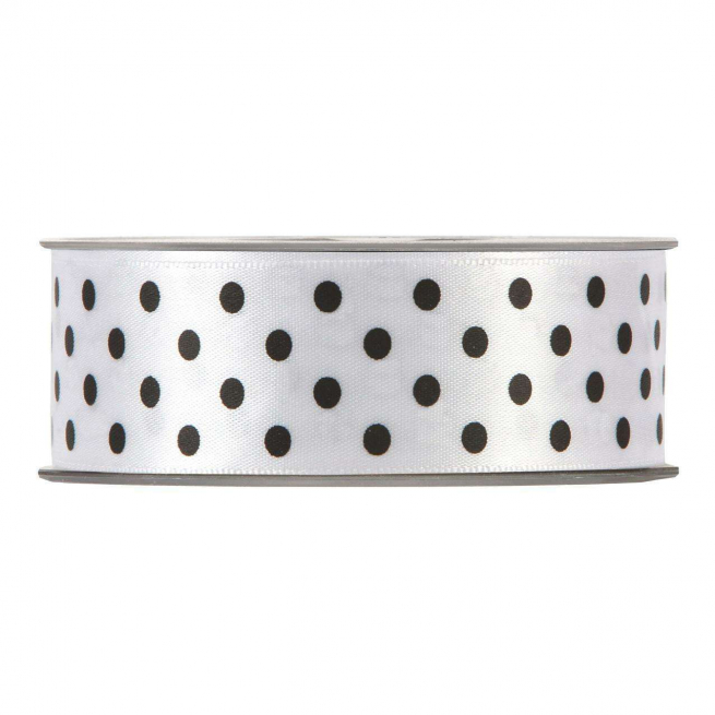 Rotolo nastro raso bianco con fantasia pois neri