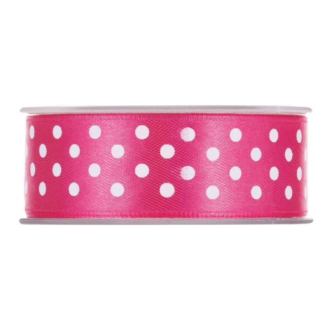 Rotolo nastro raso fucsia con fantasia pois bianchi